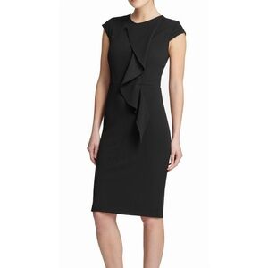 DKNY Black Ruffled Cap Sleeve Sheath Dress Cocktail